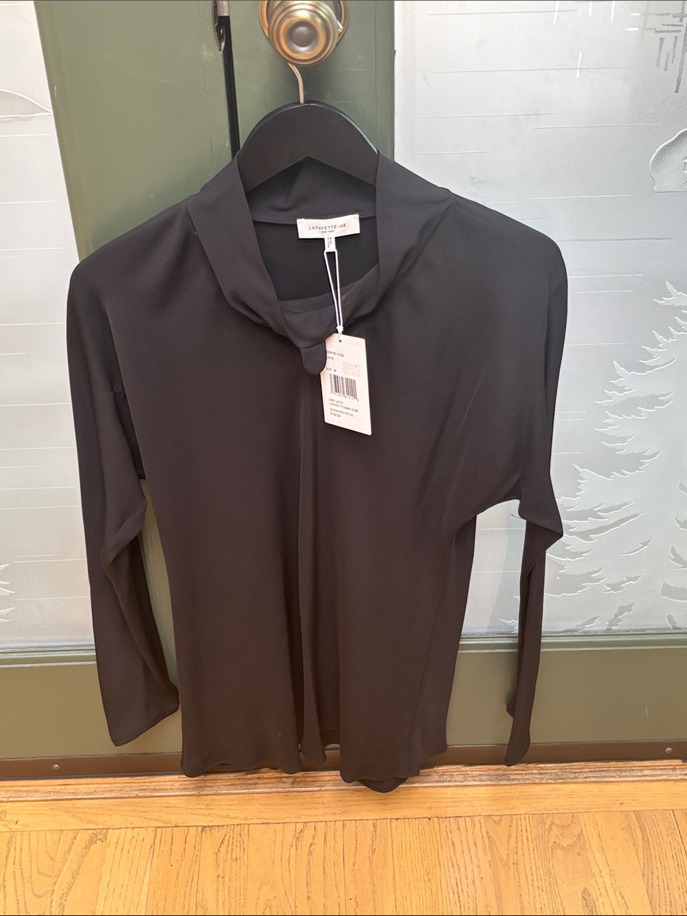 Lafayette 148 New York Black Long-Sleeve Twist Collar Top